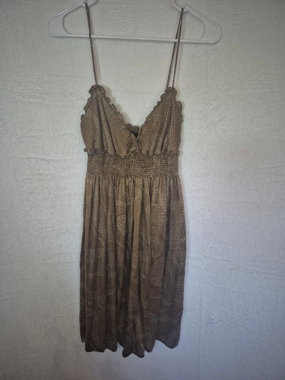 BCBG Max Azria 100 % Silk Polka Dot Dress S Cottagecore Y2K Brown Preppy